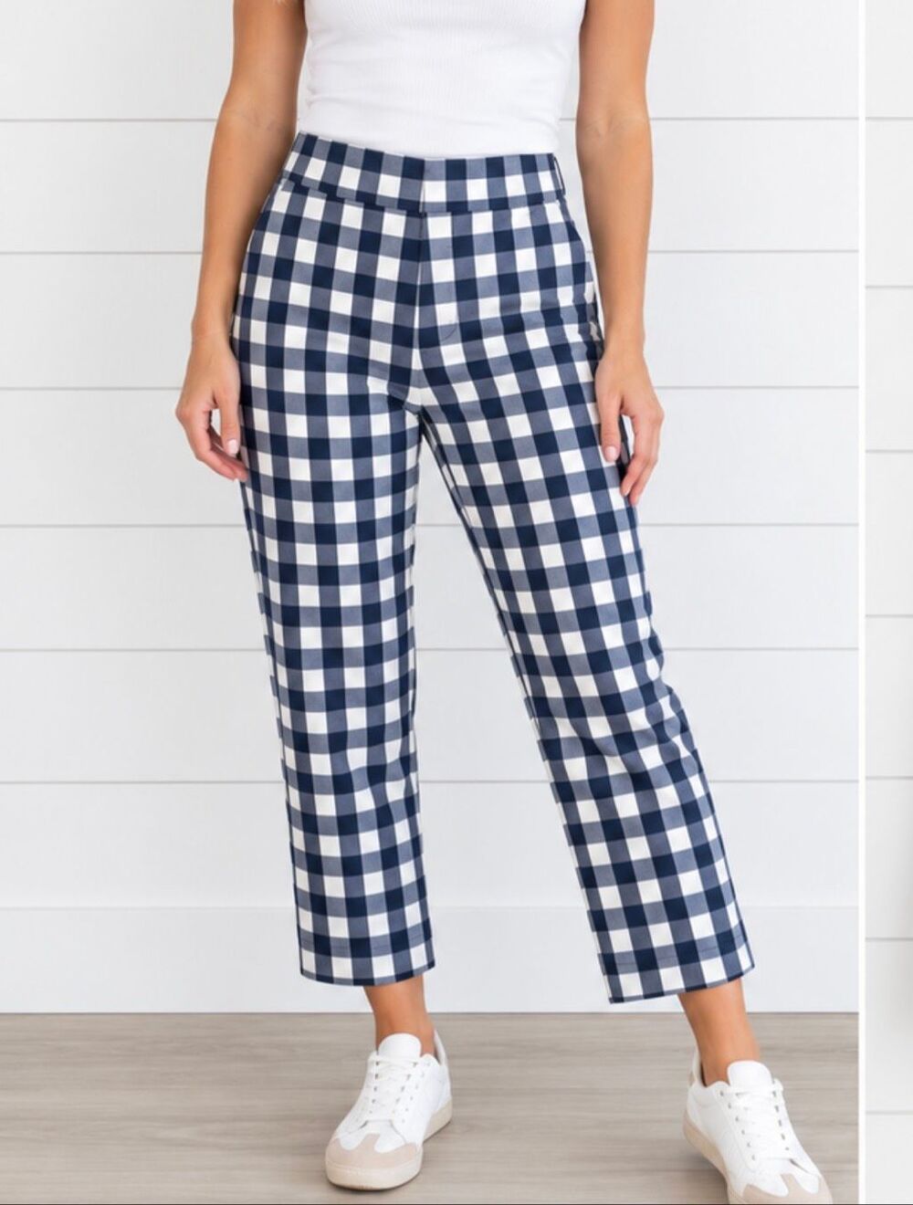 Boden gingham blue and white crop straight pant 12